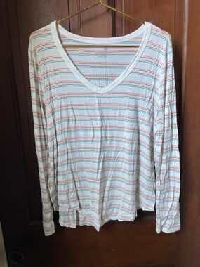 SO women's large long sleeve white striped top